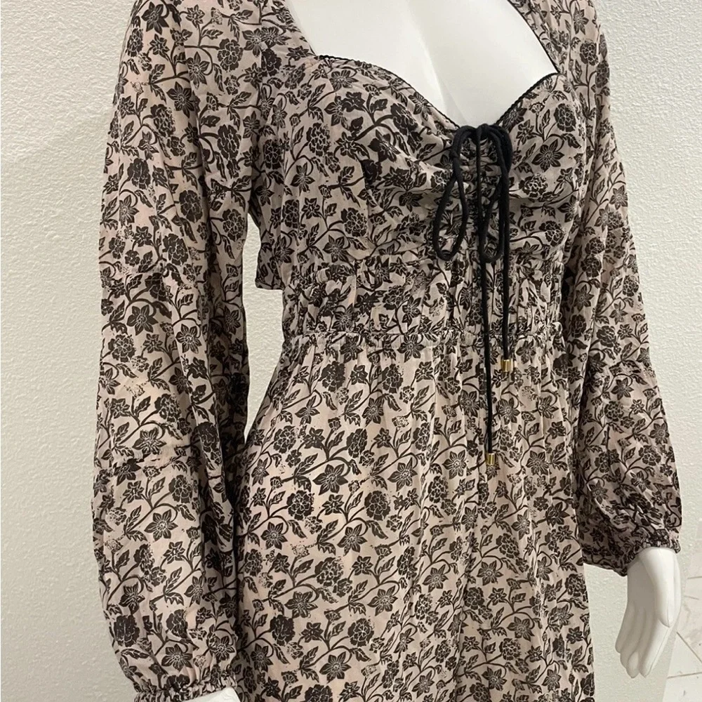 Free People Soulmate Balloon Leg Jumpsuit Long Sleeve Boho Neutral Floral  Sz M